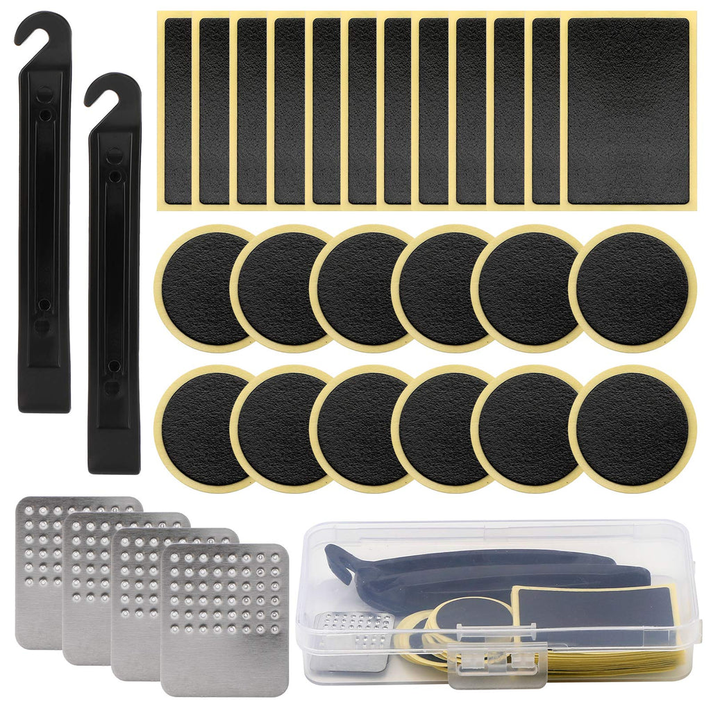 SAVITA 30Pcs Bike Tire Patch Repair Kit, Bicycle Motorcycle Tire Glueless Self-Adhesive Patches with Metal Rasps, Portable Storage Box for Road Mountain and Commuter Bikes - BeesActive Australia