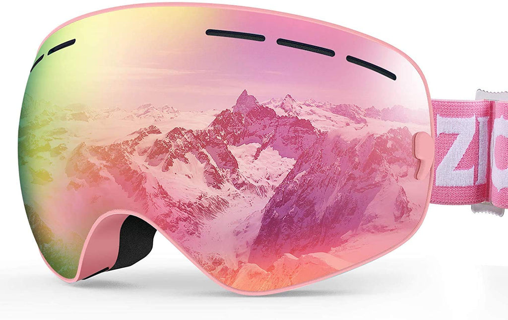 ZIONOR XMINI Kids Ski Snowboard Snow Goggles UV Protection Anti-Fog with Spherical Lens for Kids Boys Girls Youth A-Pink Frame Pink Lens VLT 7% - BeesActive Australia