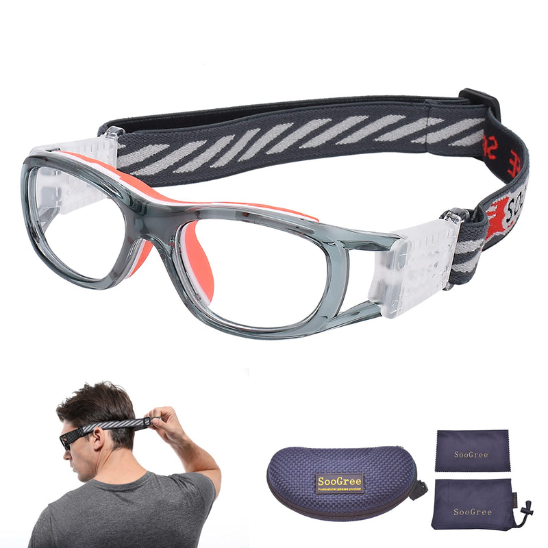 Kids Sports Glasses Basketball Football Safe Training Goggles Anti Fog 7-12 Gray Frame Orange Pad - BeesActive Australia