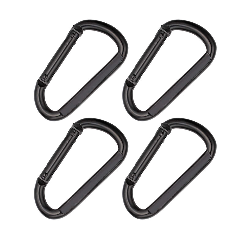 OWAYOTO 3 Inch Black Carabiner Heavy Duty Spring Snap Hook D Shape Steel Clip Link Buckle M8x80mm 4pcs - BeesActive Australia