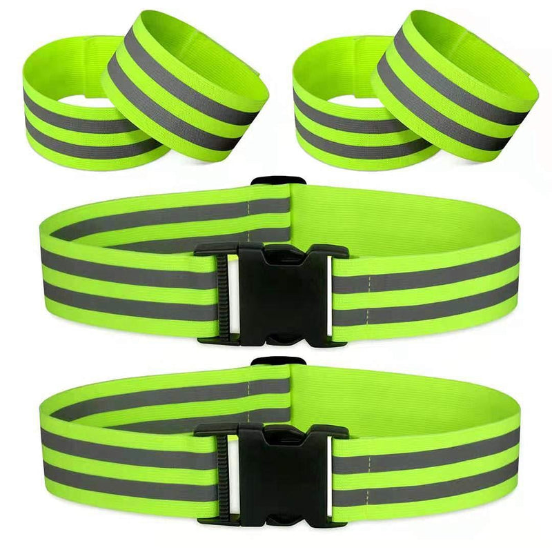 Morbeste 6 PCS Reflective Running Gear, High Visibility Glow Safety Reflective Belt or Sash, Lightweight Reflective Band Strap for Running, Walking, Cycling - Fits Women, Men, Kids Green - BeesActive Australia