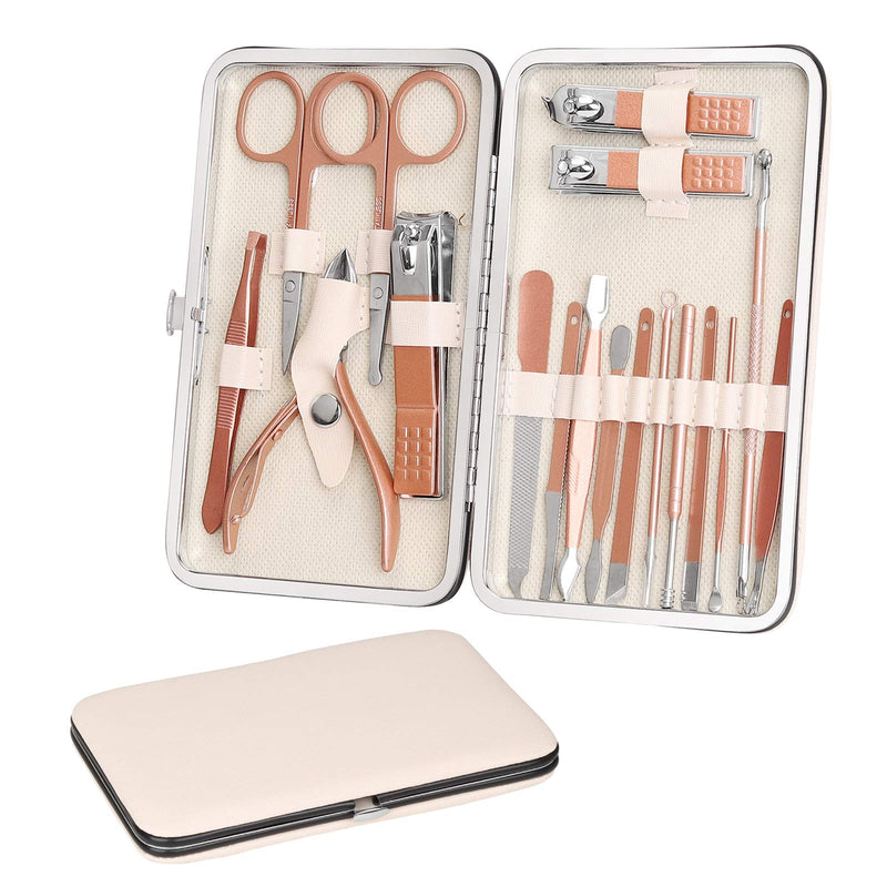 Manicure Set, 18 in 1 Professional Stainless Steel Nail Set Pedicure Toenails Cuticle Cutter Clipper Fingernails Grooming Kit with Pink Leather Travel Case (Pink) - BeesActive Australia