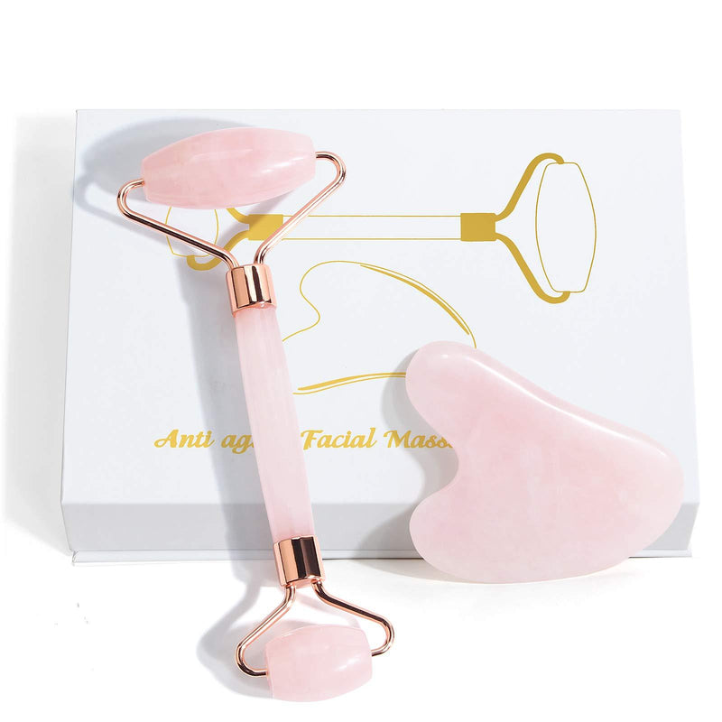 Jade Roller For Face, Gua Sha Facial Tools & Rose Quartz Face Roller Skin Care Product For Face Lift and Puffiness, Anti-aging Facial Roller For Eyes Body Neck Slimming & Firming - BeesActive Australia