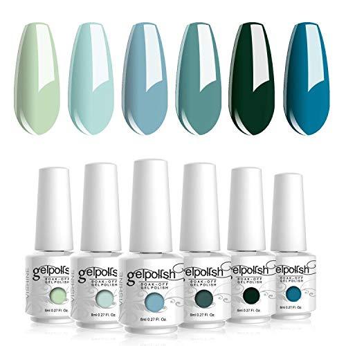 Vishine Gel Nail Polish Teal Blue Olive Green Soak Off Gift Set UV LED Art Varnish Colors UV Light LED Lamp Base Top Coat Needed Starter DIY Nails Art Home Salon Manicure Kits C012 - BeesActive Australia