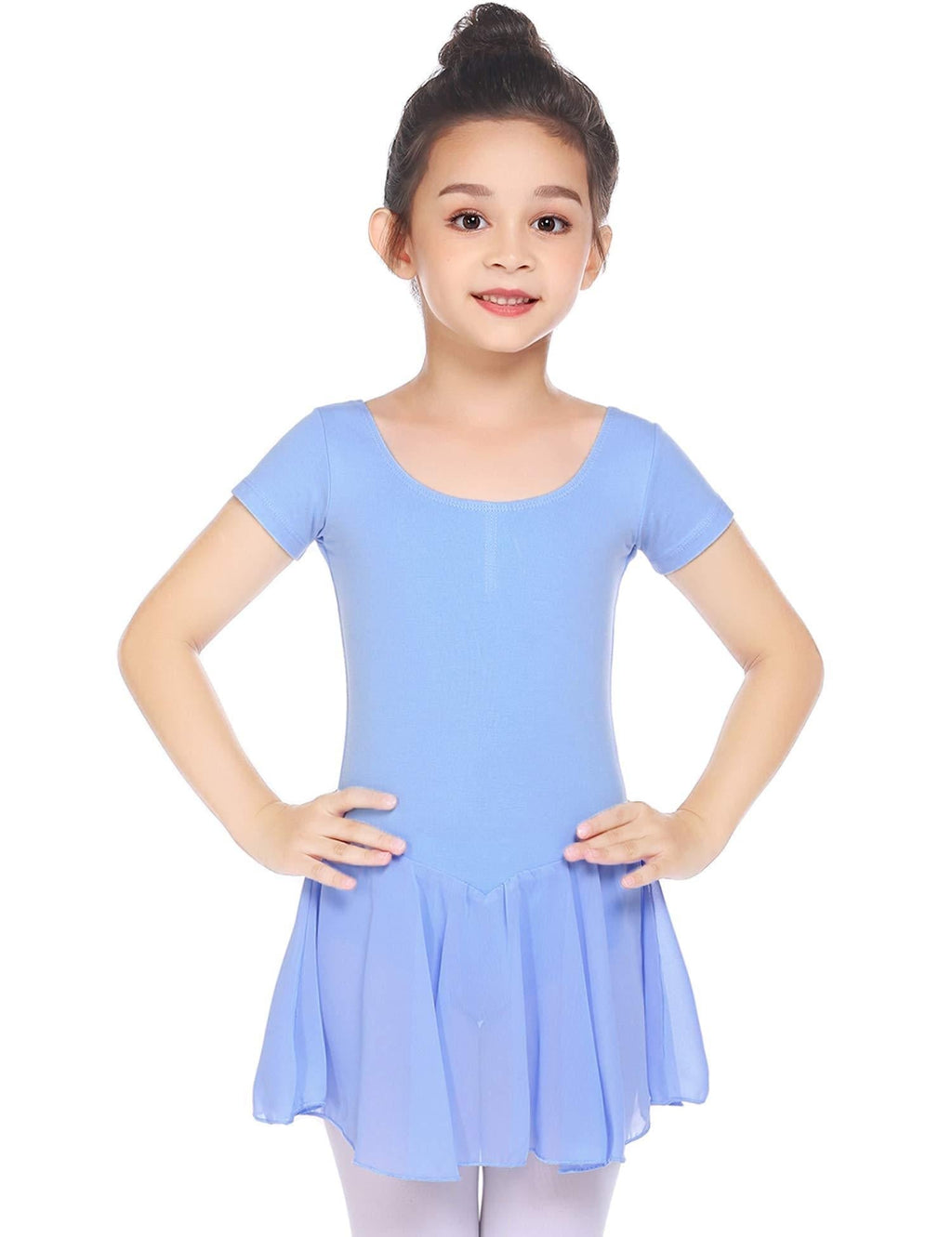 Boyoo Girl's Ballet Dance Dress Short Sleeve Classic Ballet Tutu Skirt Leotard for 3-11 Years Blue 3-4T - BeesActive Australia