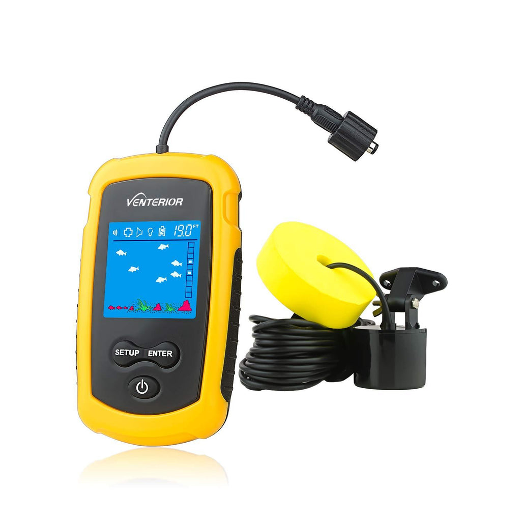 Venterior Portable Fish Finder Handheld Fishfinder Fishing Gear Depth Finder with Sonar Transducer and LCD Display (Yellow) Yellow - BeesActive Australia
