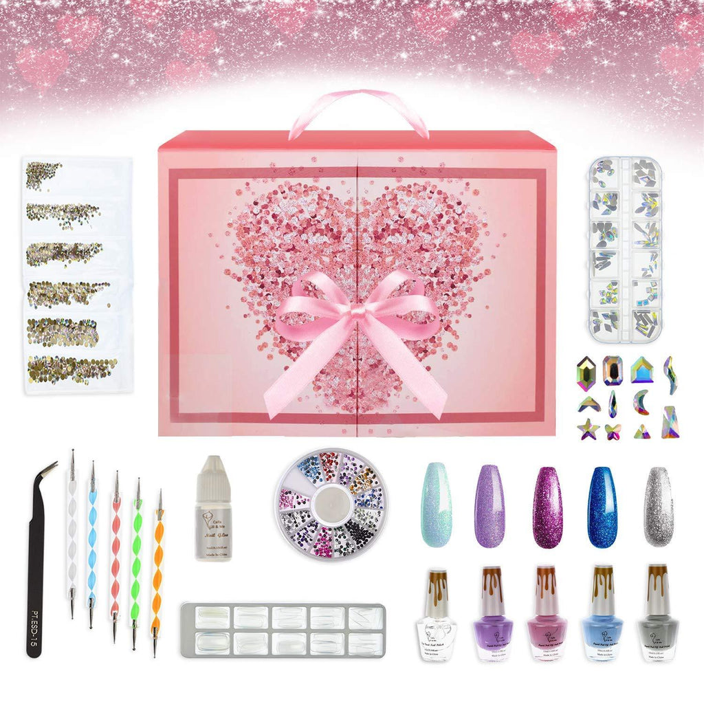 CoralBeau Nail Art Kit with Rhinestones for Nails - Nail Polish Gift Set for Teens - Nail Accessories: 4 Nail Polish, Nail Decor Tools, Nail Extensions, Nail Gems, Crystals, Jewels, Diamonds - BeesActive Australia