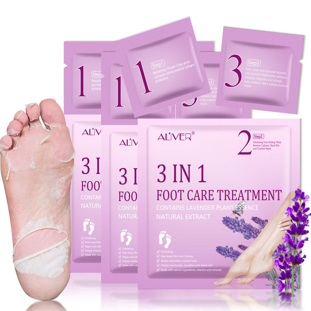 Foot Peel Mask - 3 Pack, 3-in-1 Foot Exfoliating mask, Soft Feet Booties with Soap and Moisturizer Cream, Foot Sock for Dead Skin, Rough Heels, Dry Cracked Feet, Foot Spa Treatment for Men and Women - BeesActive Australia