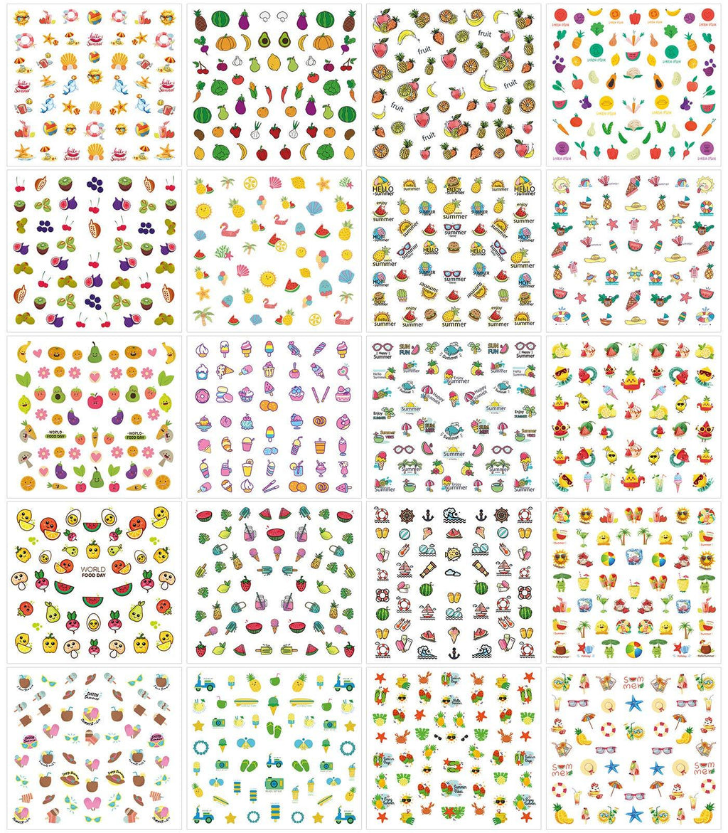20 Sheets Summer Nail Art Stickers,Fruits Ice Cream Shells Nail Decals Self-Adhesive Tips DIY Nail Art Design Color02 - BeesActive Australia