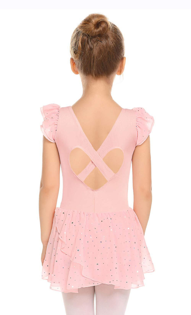 Arshiner Kid Girls Ruffle Sleeve Hollow Back Shiny Skirted Leotard Ballet Dance Dresses 3-4T Ballet Pink - BeesActive Australia