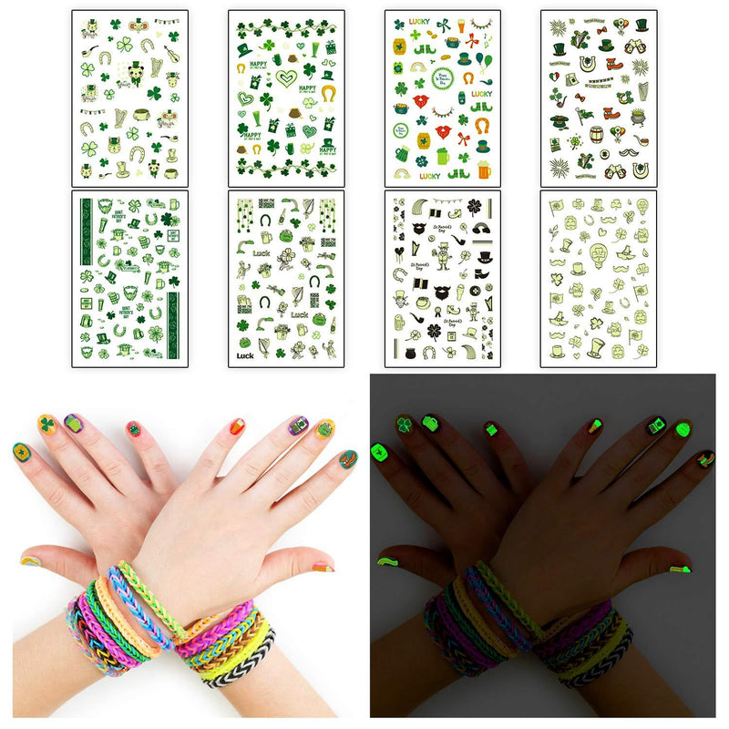 380pcs St Patricks Day Nail Stickers, Nail Art Decals Stickers Nail Decorations, Kids Nail Polish Stickers Set Nail Stickers for Girls Kids Women St Patricks Day Accessories (Glow in The Night) - BeesActive Australia