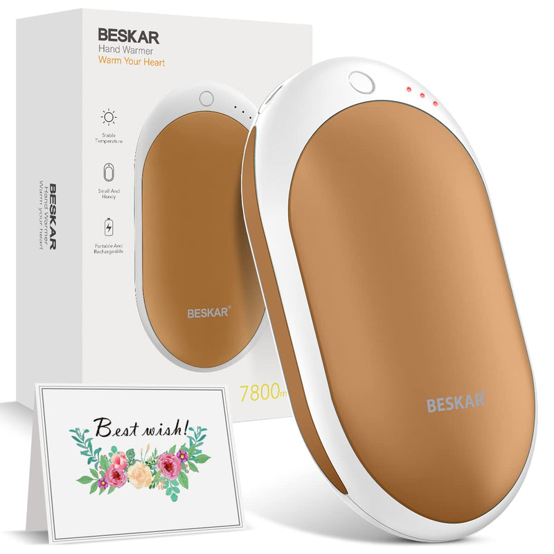 BESKAR Rechargeable Hand Warmer, Electric Handwarmer with 12Hrs Long Lasting Heating, Double-Sided Heating & Quick Charge, Portable Pocket Hand Warmer & Powerbank for Outdoor, Golf, Raynauds Brown - BeesActive Australia