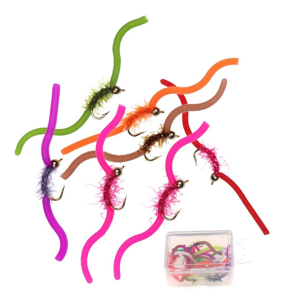 OutdoorFishing Trout Fly Assortment - San Juan Worm Power Bead 1 Dozen Wet Nymph Fly Fishing Flies -20-50Pcs 50Pieces Lot - BeesActive Australia