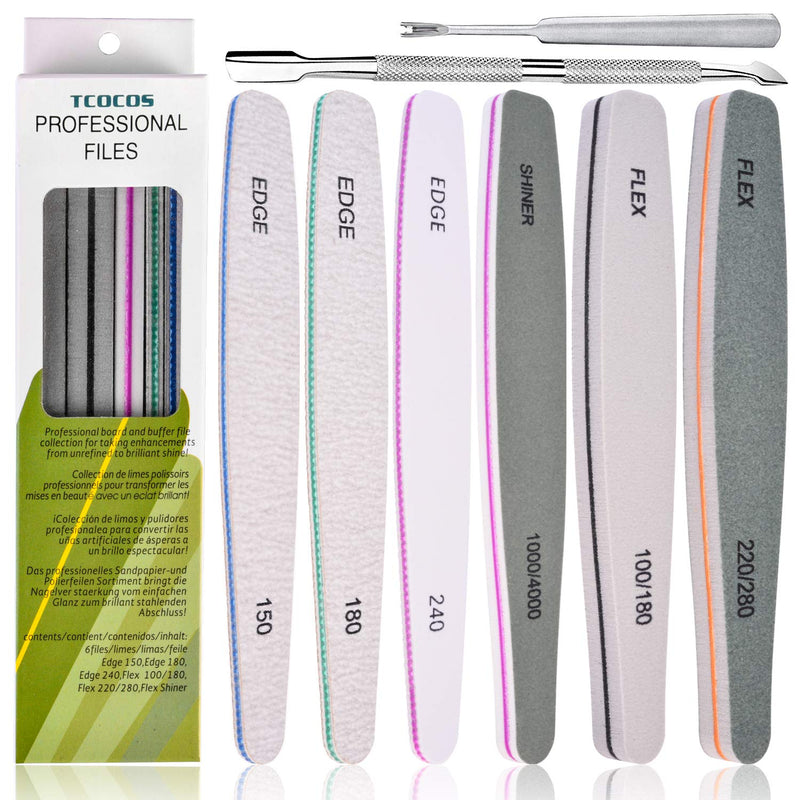 Nail Files, 8PCS Emery Boards for Nails with Stainless Steel Cuticle Pusher and Dead Skin Fork for Acrylic/Natural/Gel Nails (100/150/180//240/220/280/1000/4000 Grit) 7.09in*3.54in*0.72in - BeesActive Australia