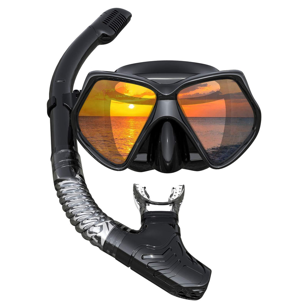 COPOZZ Snorkel Set for Adults and Kids, Snorkel Mask Anti-Fog No Leaking 180° HD View with Nose Cover Dry Top Scuba Diving Snorkeling Gear Full Face Swimming Goggles Black - BeesActive Australia