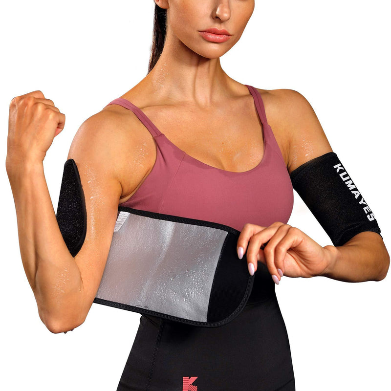 KUMAYES Sweat Arm Bands Trimmer for Weight Women & Men Arm Slimmer Shaper Compression Sleeves Wraps Lose Arm Fat Black - BeesActive Australia