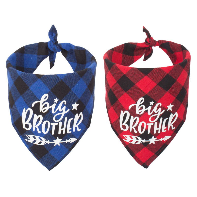 ADOGGYGO 2 Pack Big Sister Brother Dog Bandana Buffalo Plaid Triangle Dog Scarf Pregnancy Announcement Bandana for Small Medium Large Dogs Pets Red & Blue - BeesActive Australia