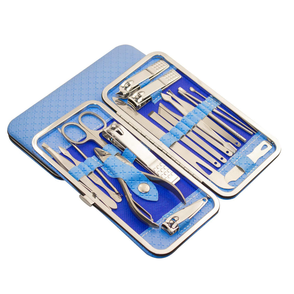 Manicure Set Nail Clippers Pedicure Kit -19 Pieces Stainless Steel Manicure Kit, Professional Grooming Kits, Nail Care Tools with Luxurious Travel Case Blue - BeesActive Australia