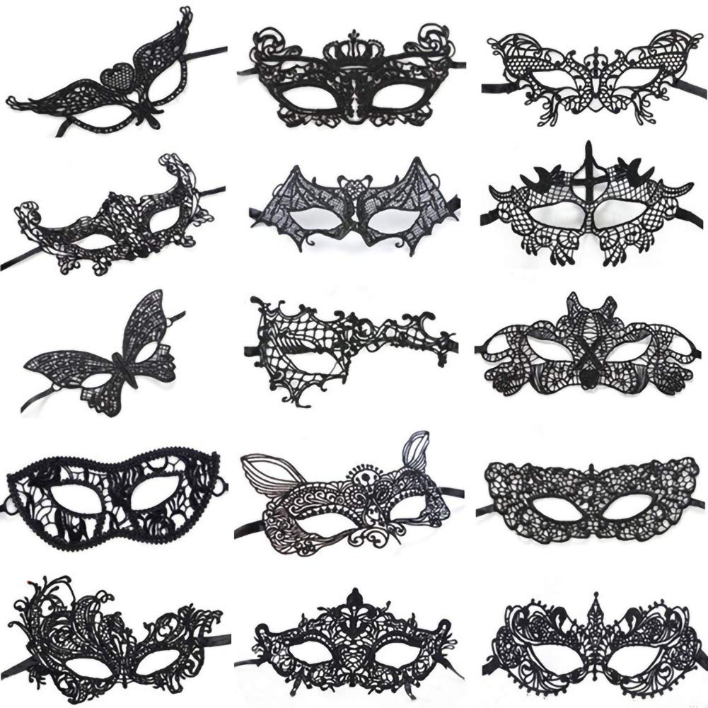 Lace Masquerade Mask 15 Pack Black Sexy Lace Eye Mask for Women Lingerie Soft Version Party Carnival Cosplay Decorations Masquerade Mask for Party Ball - BeesActive Australia