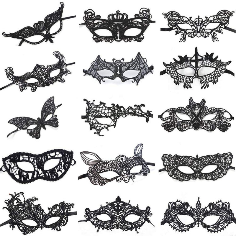 Lace Masquerade Mask 15 Pack Black Sexy Lace Eye Mask for Women Lingerie Soft Version Party Carnival Cosplay Decorations Masquerade Mask for Party Ball - BeesActive Australia