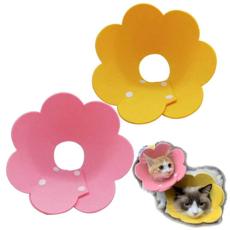 Lanyihome Cat Recovery Collar - Cute Flower Neck Cat Cones After Surgery, Adjustable Cat E Collar, Surgery Recovery Elizabethan Collars for Kitten Cats Puppy Rabbits, Pack of 2 Medium Yellow+Pink - BeesActive Australia