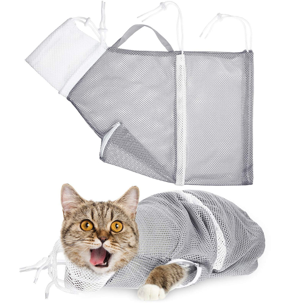 Cat Shower Net Bag Cat Grooming Bathing Bag Adjustable Cat Washing Bag Multifunctional Cat Restraint Bag Prevent Biting Scratching for Bathing, Nail Trimming, Ears Clean, Keeping Calm Grey - BeesActive Australia