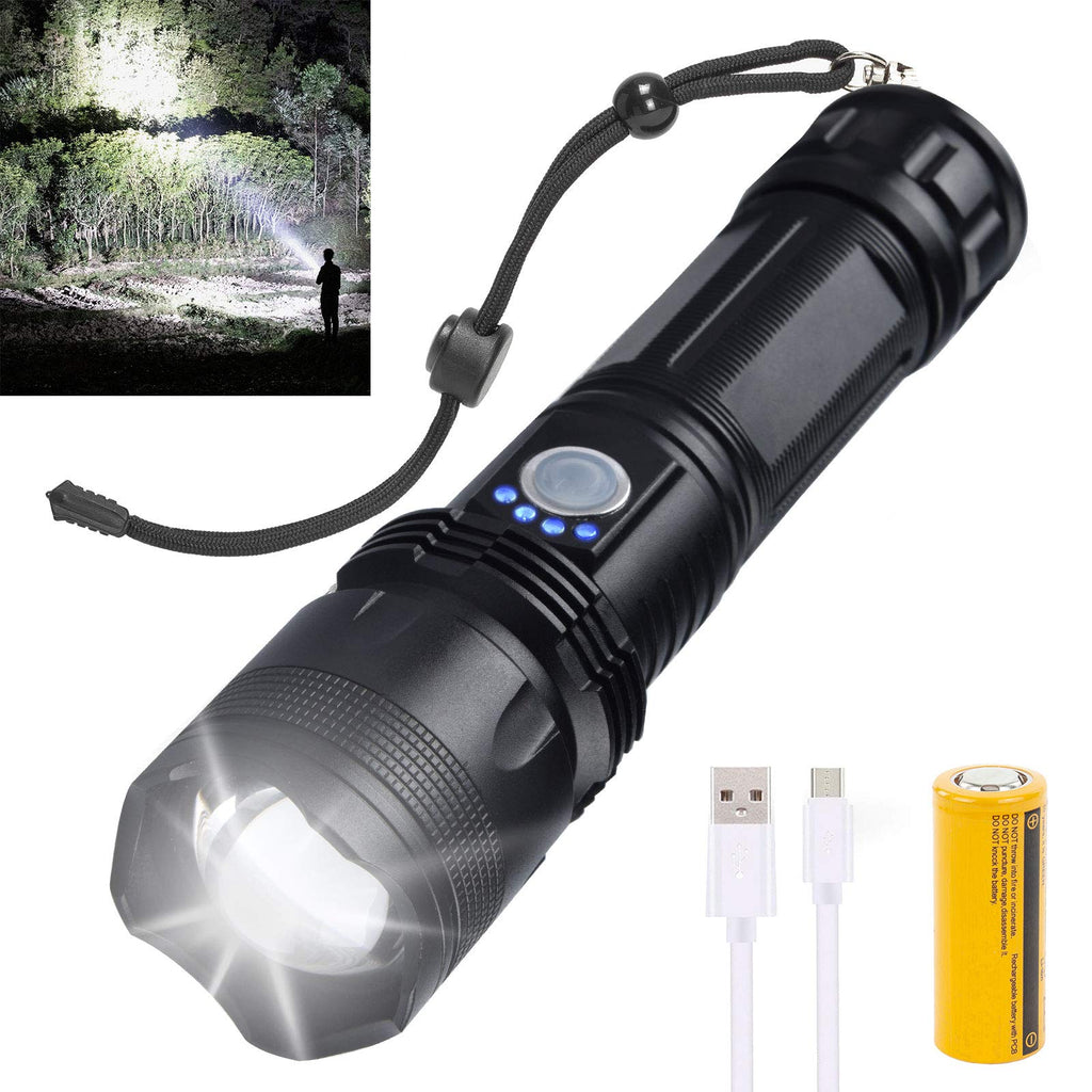 Rechargeable Led Flashlight, 10000 Lumens Super Bright Flashlights High Lumens tactical Flashlights with 26650 Batteries Included, Zoomable, 5 Modes, Waterproof Flashlight for Emergencies, Camping - BeesActive Australia