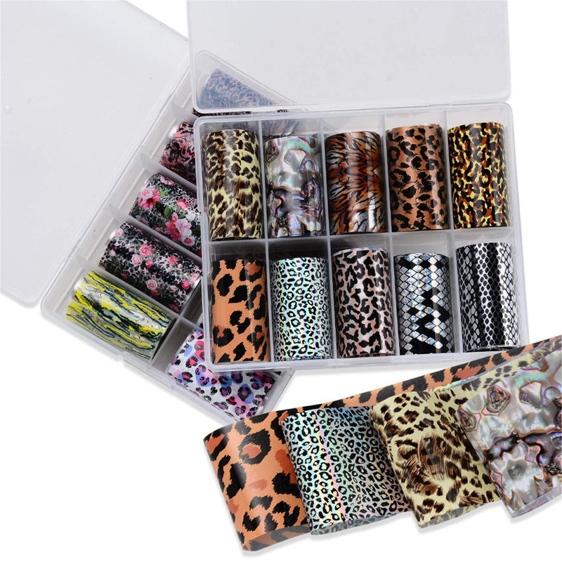 Animal Skin Nail Art Foil Transfer Decals Serpentine Leopard Print Tiger Snake Skin Pattern Fish Scale Nail Stickers Starry Manicure Transfer Tips For Nail Art DIY Decoration Kit One size Type2 - BeesActive Australia