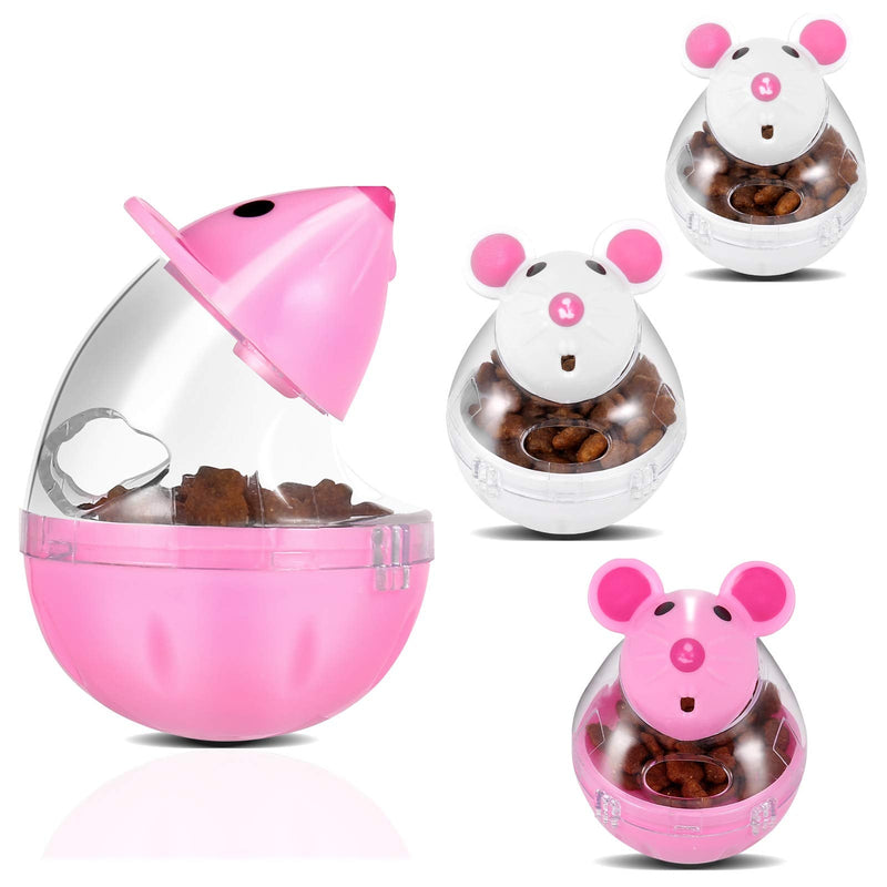 PORTOWN 4 Pcs Cat Food Ball Dispenser, Small Cat Food Balls Slow Feeder Mice Shaped Tumbler Cat Food Toy Cat Treat Toy Feeder Toy for Interactive Training(Pink,White) - BeesActive Australia