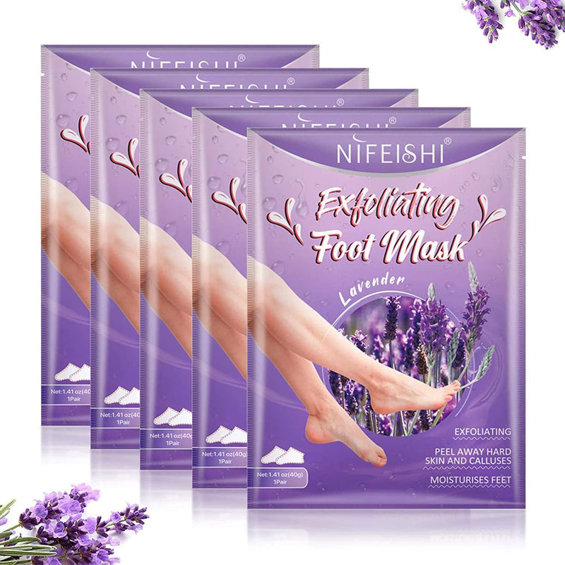 Foot Peel Mask 5 Pack, Exfoliating Callus Remover & Dead Dry Skin, Get Baby Soft Feet in 1-2 Weeks for Men and Women (Lavender) - BeesActive Australia