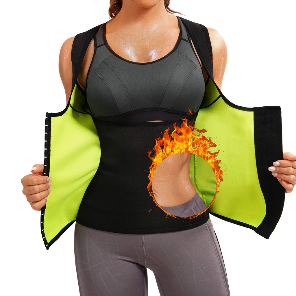 Scarboro Hot Neoprene Sauna Waist Trainer Vest for Women Workout Sweat Body Shaper Slim Corset Zipper Tank Tops Sauna Suit Weight Loss Black Small - BeesActive Australia