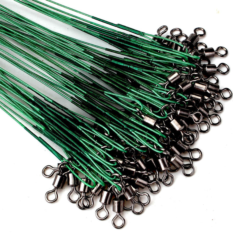 Fishing Tackle Leaders, Hi-Low Rig, Wire Leader with Swivel Snap Assortment Stainless Steel Fishing Gear Gift Connect Lures Bait Rig Hooks A-60Pcs-Green-Test 40 Lbs - BeesActive Australia