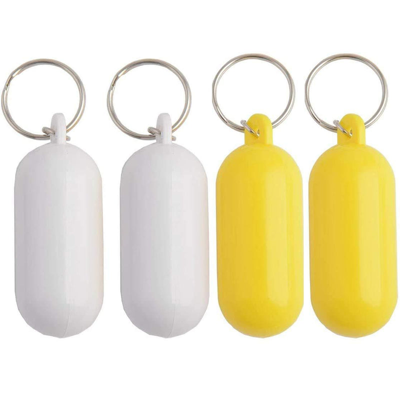 4Pcs Plastic Floating Keychain Pill-shape Floating Key Ring Key Float Keychain Pendant for Boating Fishing Kayak Surfing Sailing and Outdoor Sports Accessories, White and Yellow - BeesActive Australia