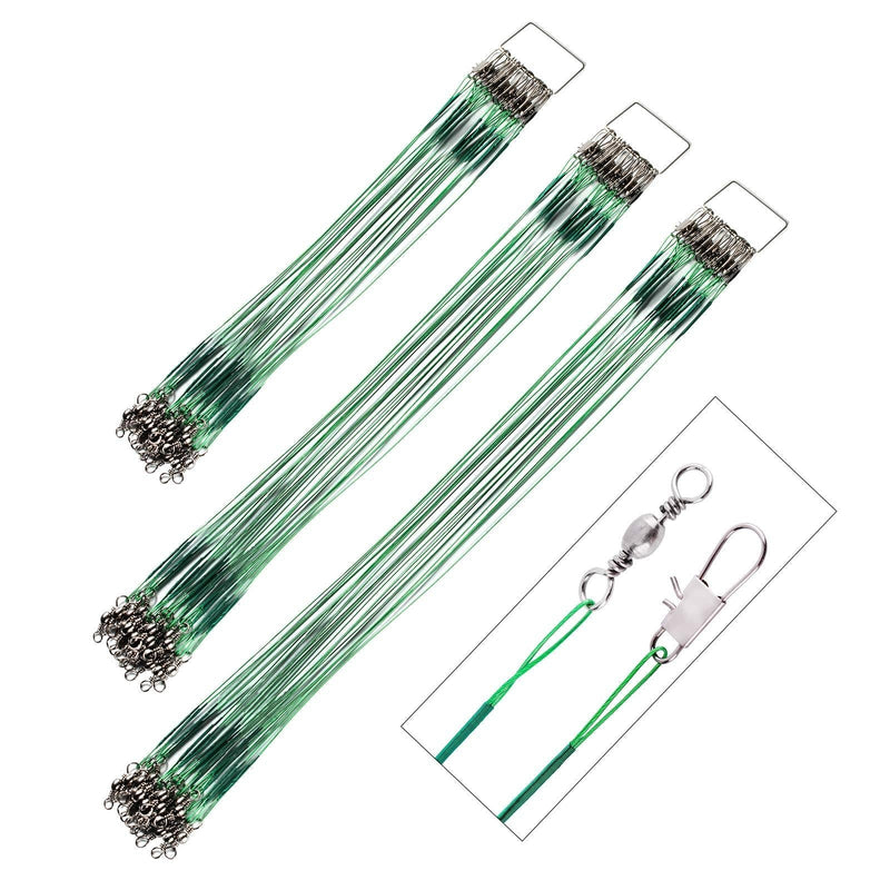 GOTRAYS 30Pcs Fishing Leaders Wire Tooth Proof 7 Strand Stainless Steel with Swivels Snap Kit Connect Tackle Lure Rig or Hooks, Fishing Leader Line for Fishing Rig Saltwater and Freshwater 3Size/Green - BeesActive Australia