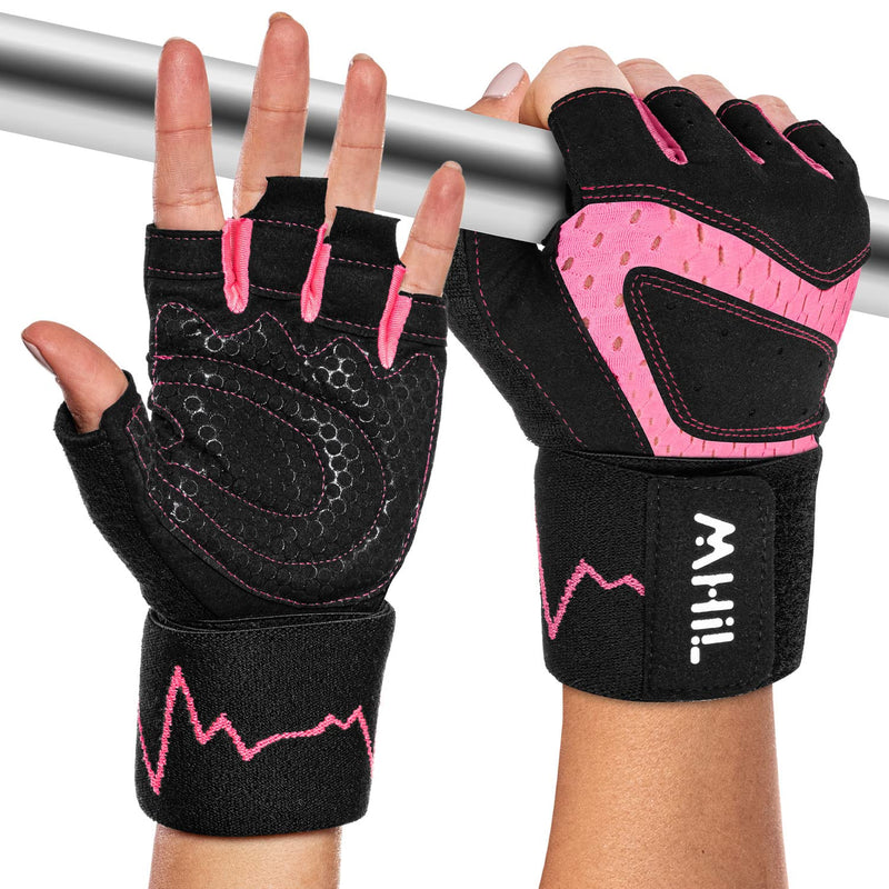 MhIL Workout Gloves for Mens & Womens - Weight Lifting Gloves, Gym Gloves for Men - Exercise Gloves, Training Gloves with Wrist Wraps Support for Weightlifting, Work Out, Pull up- Full Palm Protection Pink Medium: 7.5 – 8” / 19.1 – 20.5 cm - BeesActive Australia
