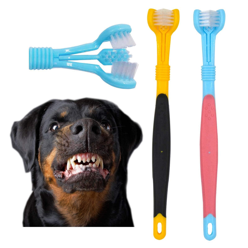 OperSeven Three Sided Pet Toothbrushs Suitable for Cats and Dogs Brush Addition Bad Breath Tartar Teeth Care Cleaning Mouth Dog Toothbrushs (Blue Yellow) Blue Yellow - BeesActive Australia