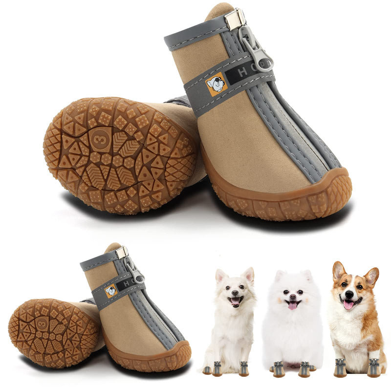 Hcpet Dog Shoes for Small Dogs Boots, Breathable Dog Booties Paw Protector for Hot Pavement Winter Snow Hiking Booties 4Pcs #3 (width 1.49 inch) for 11.0-16.5 lbs Khaki - BeesActive Australia