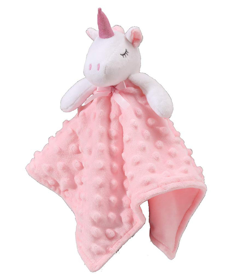 CREVENT Cozy Plush Baby Security Blanket Loveys for Baby Girls, Minky Dot Front + Sherpa Backing with Animal Face (Pink Unicorn) Pink Unicorn - BeesActive Australia