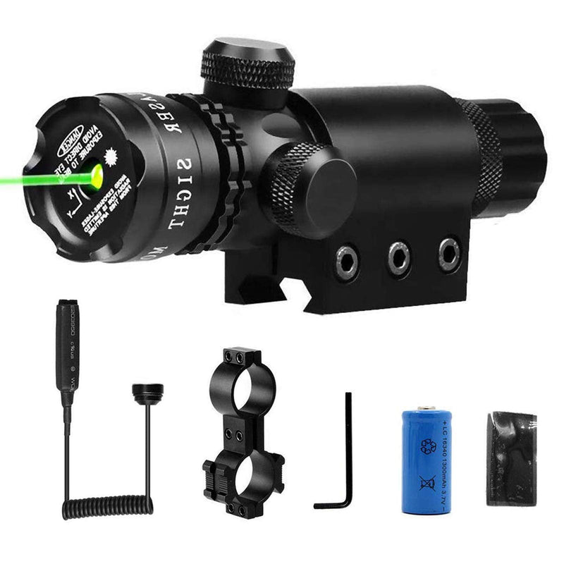 Kqiang Tactical Gun Laser Light Green Dot Laser Sight 532nm Rifle Scope with 20mm Picatinny Mount and 1'' Ring Mount Adapter Remote Pressure Switch - BeesActive Australia