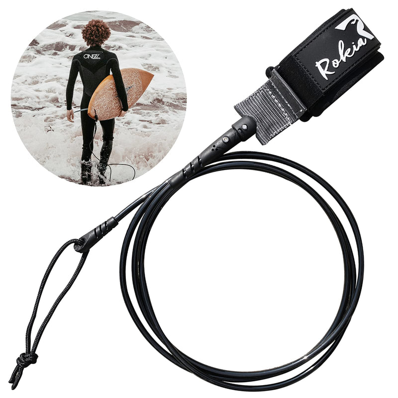 Rokia R Surfboard Leash-Straight Leash for Shortboard,Surfboard & Paddleboard 5mm Replacement 6/7/8/9 Foot| Black and Blue 6FT - BeesActive Australia