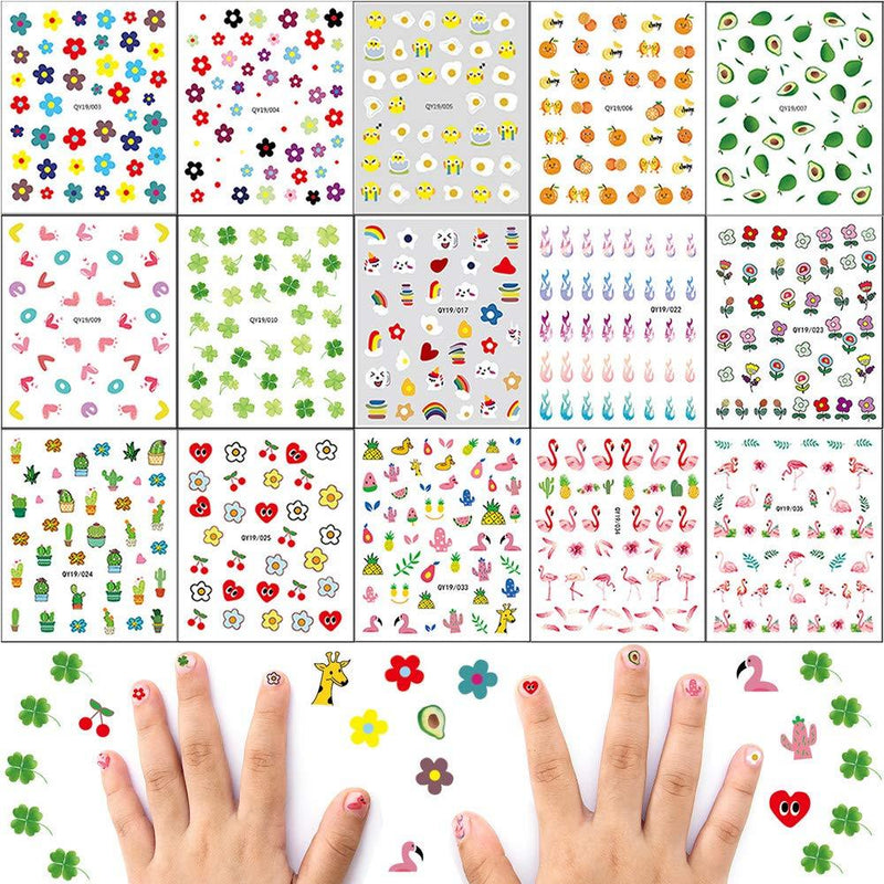 Macute Nail Art Stickers for Kids and Little Girls, 15 Sheets Self Adhesive Nail Decals 3D Nail Art Stickers Cute Fruit Flower Flamingo Leaf Spring Nail Stickers for Women Girls Kids Nail Decorations - BeesActive Australia