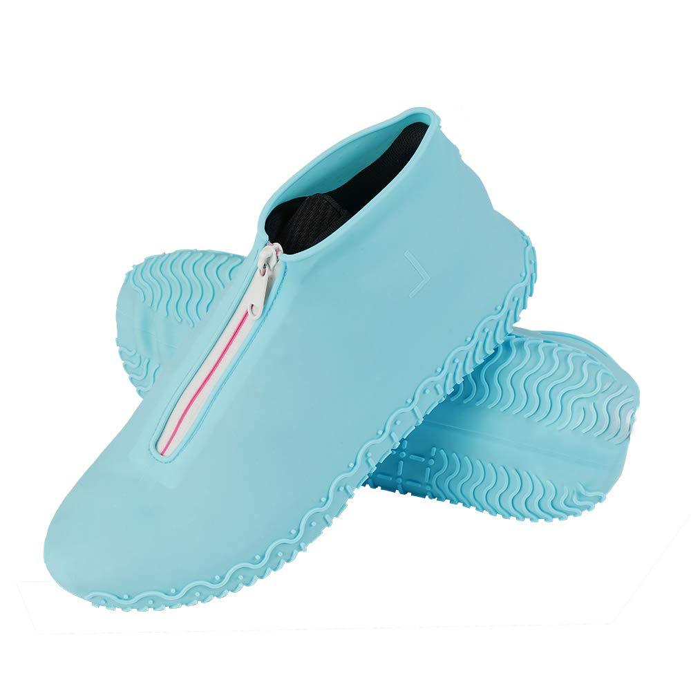 Waterproof Shoe Covers, Reusable Outdoor Silicone Shoe Covers,Resistant Rain Boots Non-Slip Washable Travel Rain Gear Footwear Protection for Women, Men Blue M (Women 5.5-7, Men 5-6) - BeesActive Australia