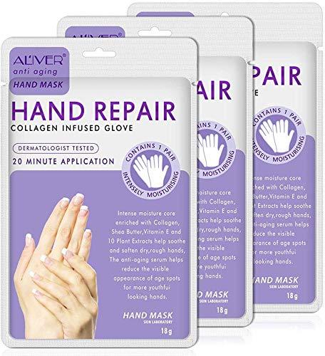 Hand Mask Moisturising 3 Packs, Exfoliating Hand Mask and Natural Therapy Collagen Deep Infused Moisturizing Gloves Repairing Damaged, Dry and Cracked Skin for Women or Men（Lavender) - BeesActive Australia