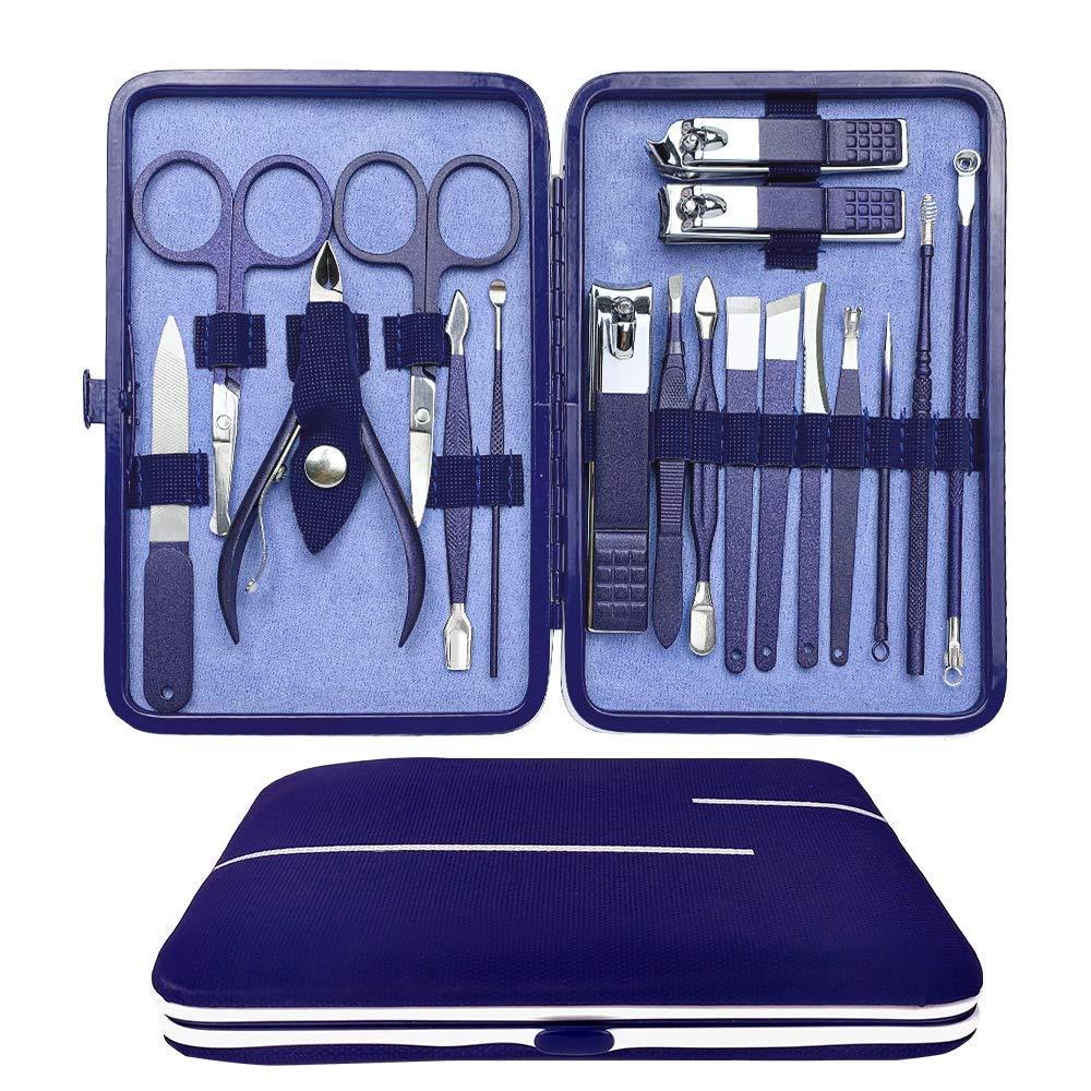 Manicure Set Professional Nail Clippers - 18 in 1 Nail Kit Grooming Kit High Stainless Steel Nail Kit Cutter Nail File Sharp Nail Scissors and Clipper Fingernails with Portable Stylish Case (Blue) Blue - BeesActive Australia