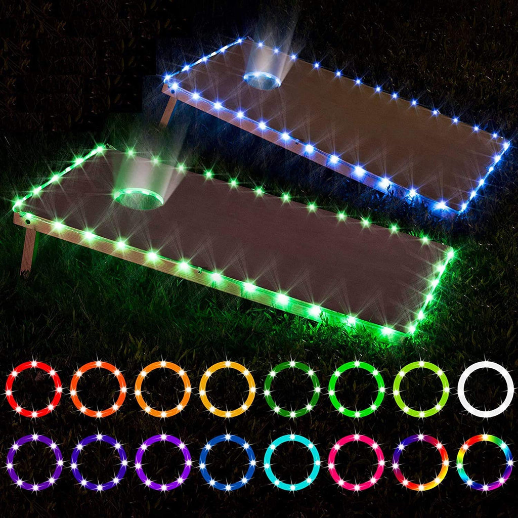 LED Cornhole Lights, Remote Control Cornhole Board Edge and Ring LED Lights, 16Color change by yourself, a great addition for playing Bean Bag Toss Cornhole game at the family backyard at night,2 sets - BeesActive Australia