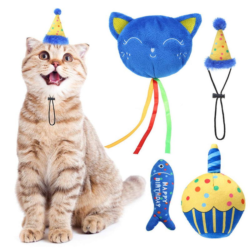 BINGPET Catnip Toys for Indoor Cats, Cat Birthday Hat and Interactive Plush Kitten Chew Toys - Cute Cake, Fish, Balloon Toys with Crinkle Paper and Catnip Inside Birthday Hat+Catnip Toys - BeesActive Australia
