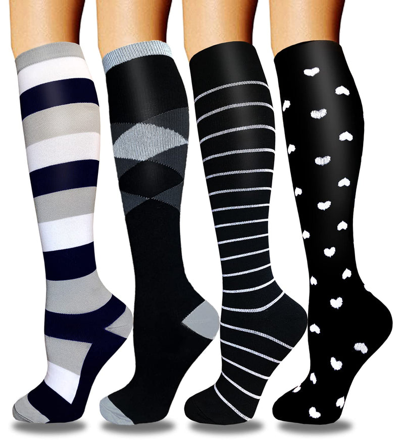 4 Pairs Compression Socks - Compression Socks for Women & Men Circulation - Best Support for Nurses, Running, Athletic F-multicoloured 01 Small-Medium - BeesActive Australia