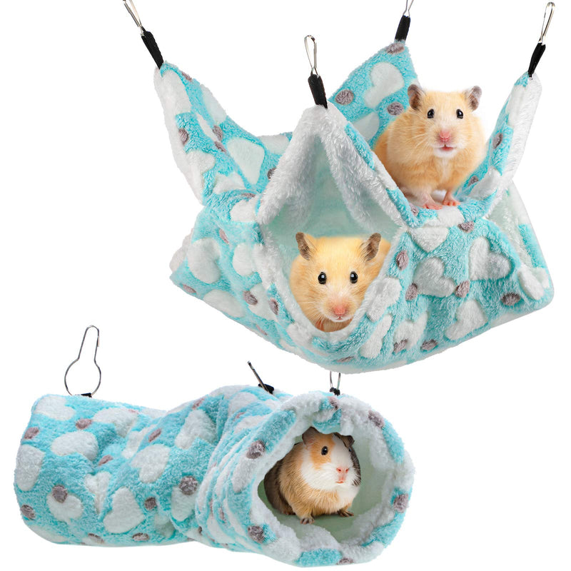 2 Pieces Small Pet Cage Hammock Hanging Tunnel for Small Animals Hanging Bed Cage Guinea Hammock Cage Accessories for Ferret Rat Chincilla Hammock Sleeper Cage Accessories Set Green Hearts - BeesActive Australia