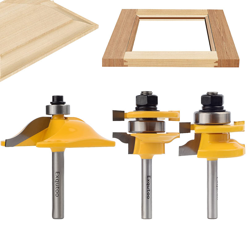 3PCS 1/4 Inch Shank Router Bit Set,Raised Panel Cabinet Door Making Router Bits, Cemented Carbide Router Bits for Woodworking,CNC Wood Router Bit Bearings,Woodworking Tools Router Door & Window Bits - BeesActive Australia