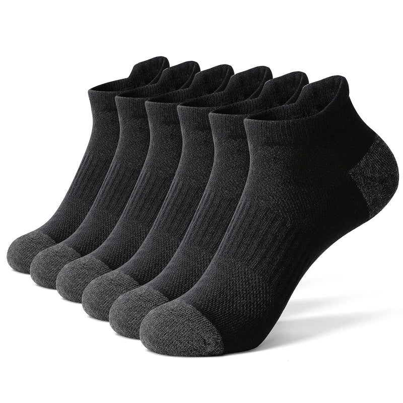 GLENMEARL Mens&Womens Ankle Athletic Running Socks Cotton Sport Socks 6 Pack Medium A-black(6 Pairs) - BeesActive Australia